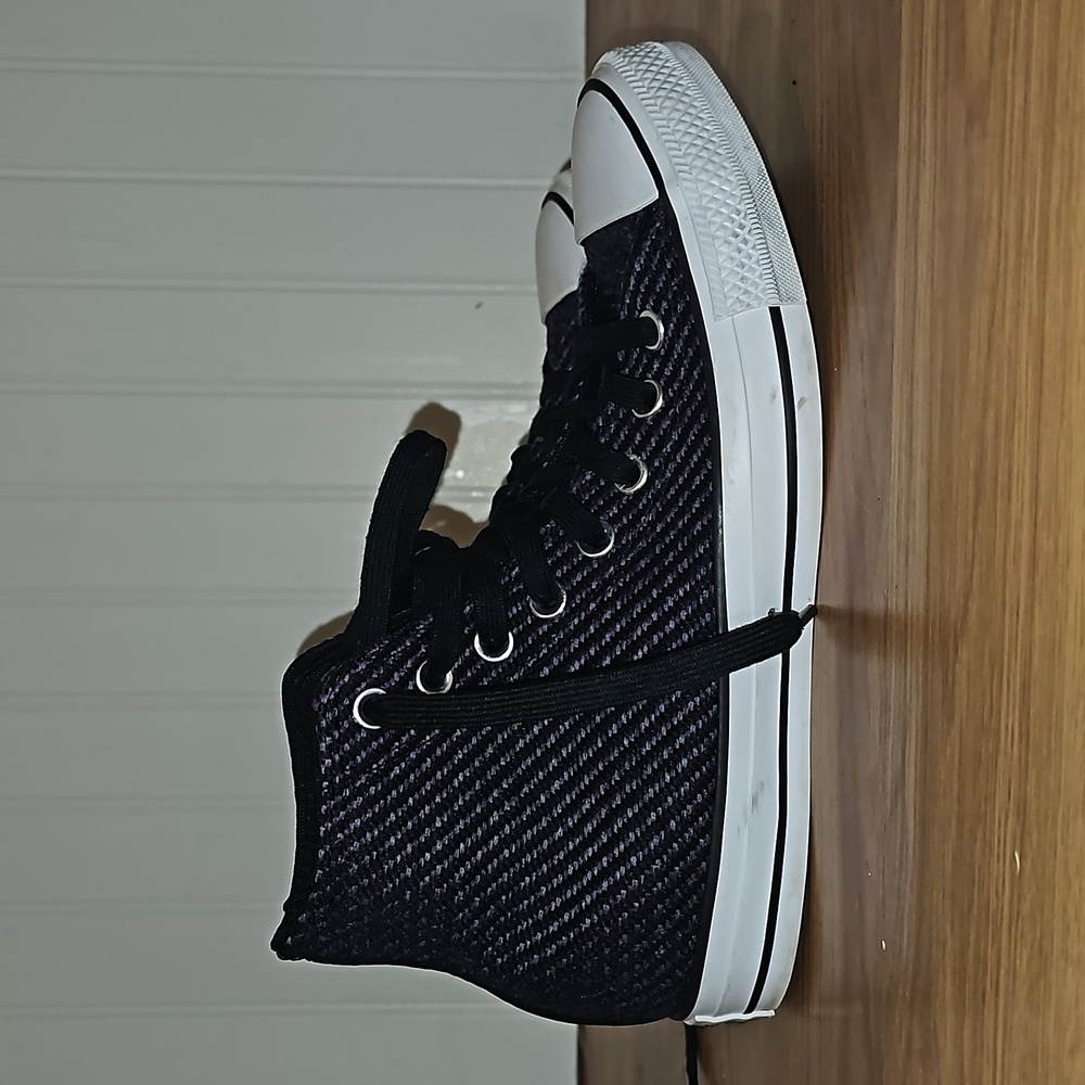 Converse men 7 women 9 black purple blue knit weave canvas lined sneakers - Picture 10 of 14